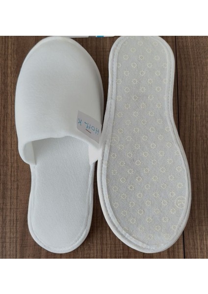 100 Çift Tek Kullanımlık Otel Terliği Süngerli Çift Kat Polyester Havlu Kumaş Yanlar Biyeli 3mm Çiçek Desen Kaymaz Taban