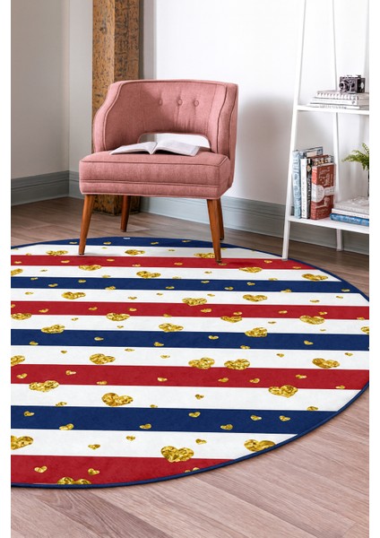 Altın Kalpler Çizgili Yuvarlak Halı – Modern Dekoratif Tasarım fiyatları