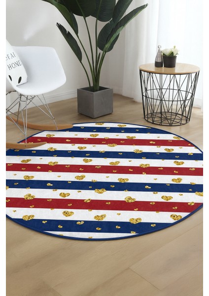 Altın Kalpler Çizgili Yuvarlak Halı – Modern Dekoratif Tasarım modelleri