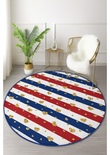 Altın Kalpler Çizgili Yuvarlak Halı – Modern Dekoratif Tasarım fırsatları