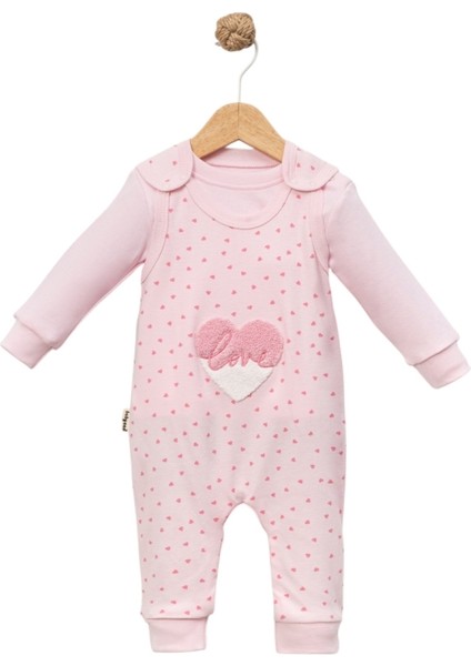Kalp Nakışlı Kız Bebek Salopet