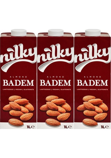 Badem Sütü Glütensiz Bitkisel Bazlı Laktosuz Vegan 3x1 Lt