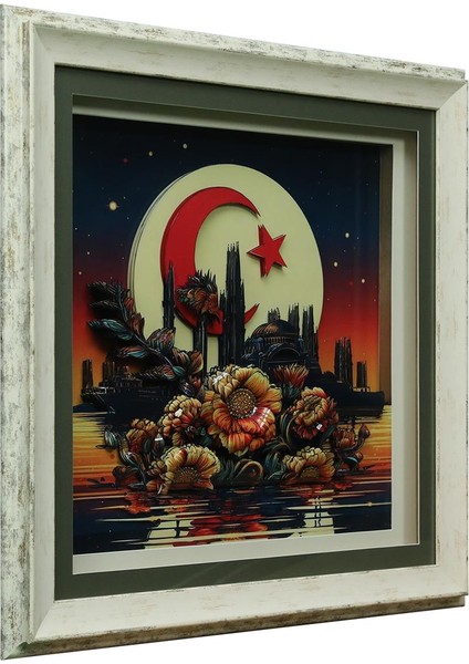 El Işçiliği Ay Yıldız Kağıt Rölyef Tablo 66X66 cm - 6334 fiyatları