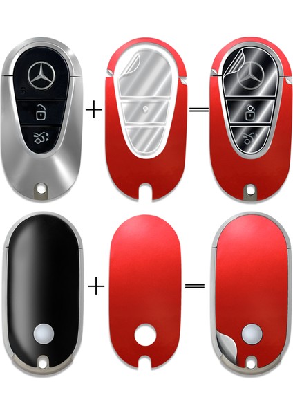 Mercedes C E S Glc Cle Eqe Eqs Sl Smart Key Koruyucu –sticker Seti (Kılıf Değildir) (Sedefli Kırmızı)