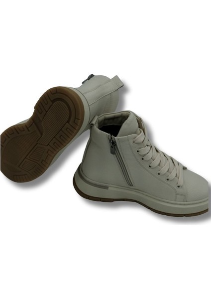 Orla Hakiki Deri 6 cm Boy Uzatan Kadın Bot - Krem fırsatları