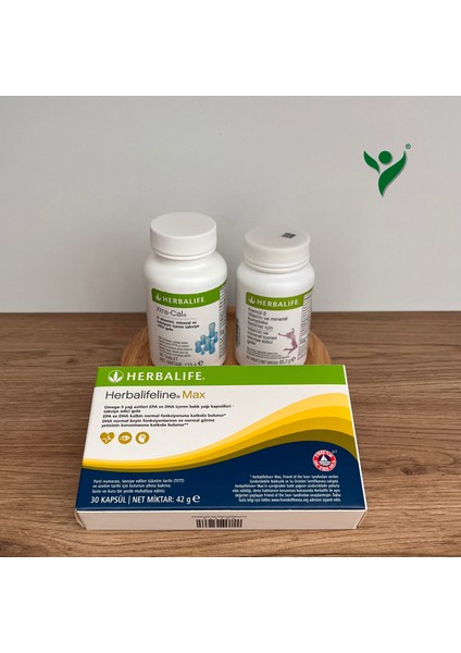 Kadınlar için F2 Vitamin Tablet - Herbalifeline Max Omega - Xtra-Cal (Kalsiyum) - 3'lü Set
