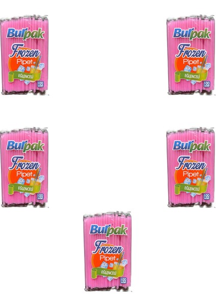 Frozen Kalın Kokteyl Buzlu İçecek Pipet - Düz - Pembe - 22 Cm. - 8 Mm. - 100 Adetlik 5 Paket