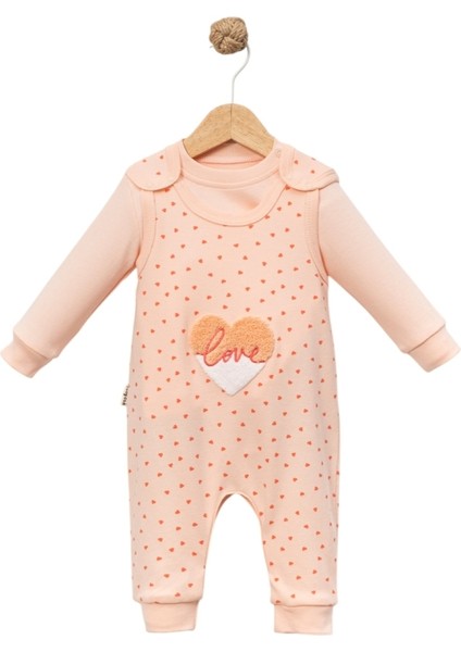 Kalp Nakışlı Kız Bebek Salopet