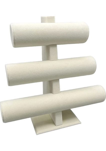 Süet Kumaş Krem Renk Üçlü Kademeli 30/26 cm Bileklik-Saat Sergileme Standı modelleri