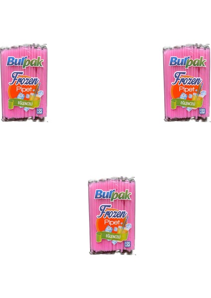 Frozen Kalın Kokteyl Buzlu İçecek Pipet - Düz - Pembe - 22 Cm. - 8 Mm. - 100 Adetlik 3 Paket