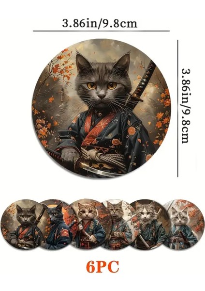 6'lı Bardak Altlığı Seti, Kung Fu Cat Ninja Tasarımı, Çay ve Içecekler Için Uygun fiyatları