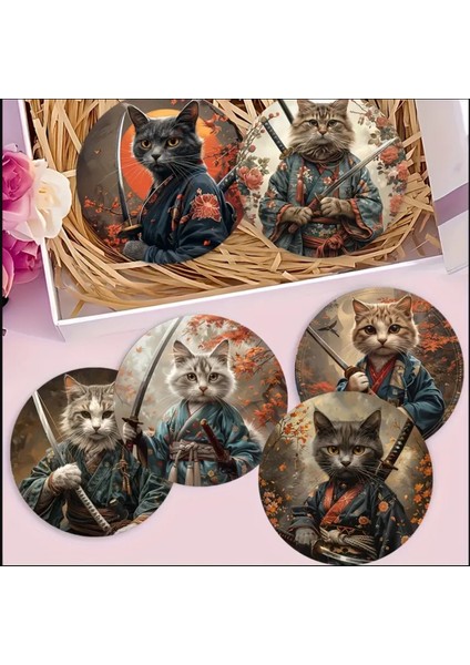 6'lı Bardak Altlığı Seti, Kung Fu Cat Ninja Tasarımı, Çay ve Içecekler Için Uygun fırsatları