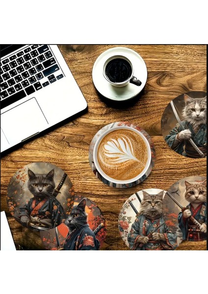 6'lı Bardak Altlığı Seti, Kung Fu Cat Ninja Tasarımı, Çay ve Içecekler Için Uygun indirimleri