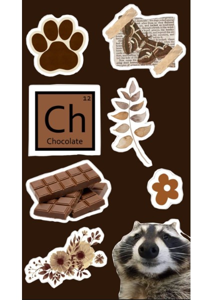 Kahverengi & Çikolata Temalı Estetik Sticker Seti – 8’li Paket
