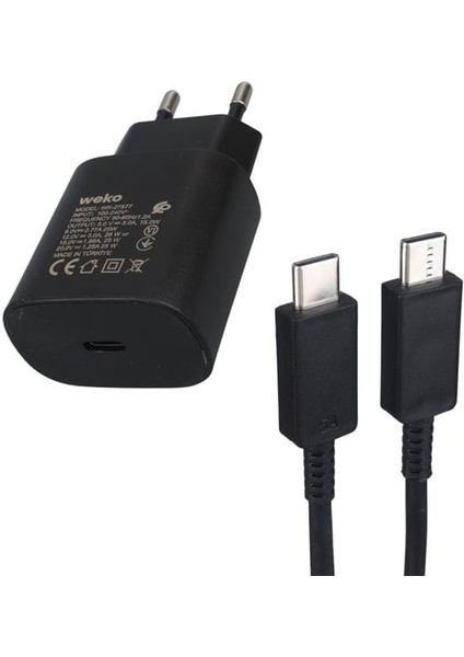 Weko WK-27877 NOTE10 Siyah 25 Watt Şarj Başlık Adaptörü + Type-C To Type-C Kablo fırsatları