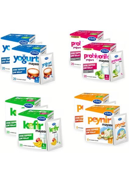 4 Çeşit Maya (Peynir-Kefir-Yoğurt-Probiyotik) Toplam 8 Adet
