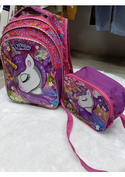 Unicorn Desenli 3 Bölmeli Beslenme Çantalı Ilkokul Çocuğu Çantası