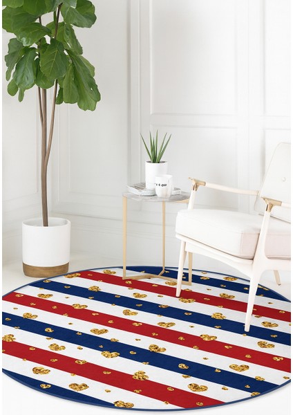 Altın Kalpler Çizgili Yuvarlak Halı – Modern Dekoratif Tasarım fiyatları