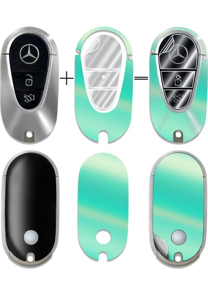 Mercedes C E S Glc Cle Eqe Eqs Sl Smart Key Koruyucu –sticker Seti (Kılıf Değildir) (Mavi Mercan)