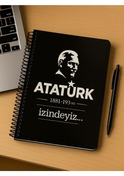 Öğrenci ve Ofis Kullanımı Için Uygun Atatürk Izindeyiz Temalı Spiral Kareli Defter 80 Yaprak