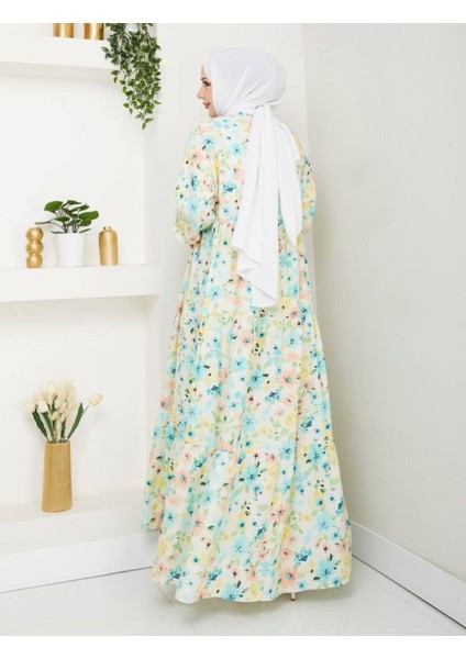 Kadın Çiçek Desenli Alaçatı Model Düğmeli Kat Kat Elbise fiyatları