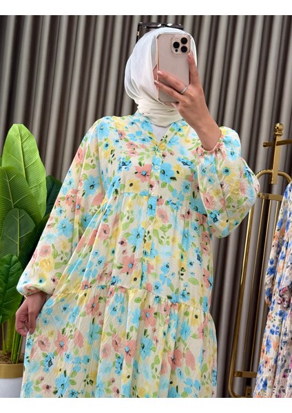 Kadın Çiçek Desenli Alaçatı Model Düğmeli Kat Kat Elbise fırsatları