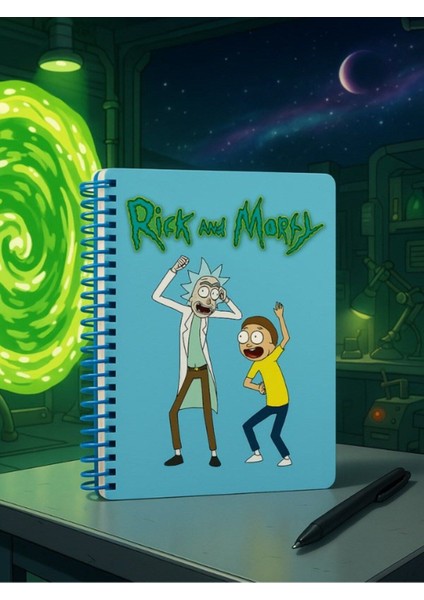 Öğrenci ve Ofis Kullanımı Için Uygun Rick And Morty Temalı Spiralli Kareli Defter 80 Yaprak