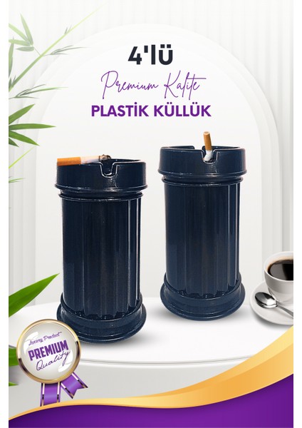 4 Adet Siyah Çizgili Dekoratif Plastik Kokusuz Yanmaz Küllük Kül Tablası