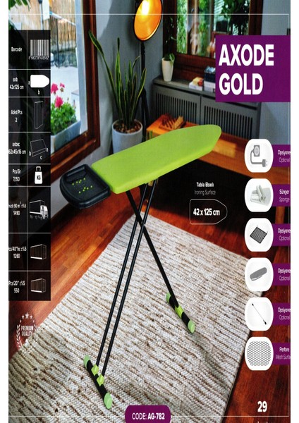 Cottonlifes Kanat Axode Gold Ütü Masası Tabla Ölçüsü: 42X125 cm