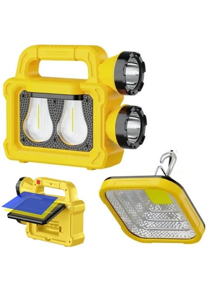 Powermaster PM-26930 Solar Panelli 6 Işık Modlu Powerbank Özellikli 2400MAH Type C Giriş 5V LED Kamp Feneri