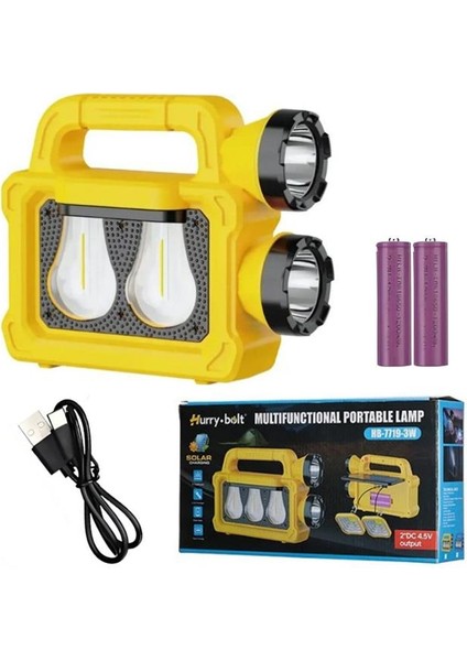 Powermaster PM-26930 Solar Panelli 6 Işık Modlu Powerbank Özellikli 2400MAH Type C Giriş 5V LED Kamp Feneri modelleri