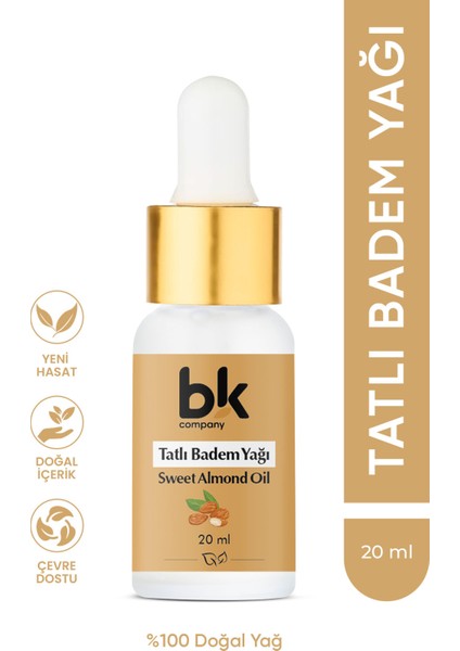 Tatlı Badem Yağı %100 Saf- Işıltılı Yumuşaklık, Hassas Bakım, E Vitamini, Yoğun Nem Serum 20 ml