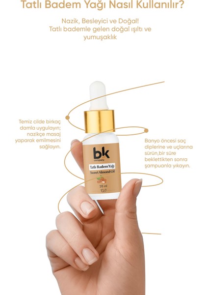 Tatlı Badem Yağı %100 Saf- Işıltılı Yumuşaklık, Hassas Bakım, E Vitamini, Yoğun Nem Serum 20 ml fırsatları