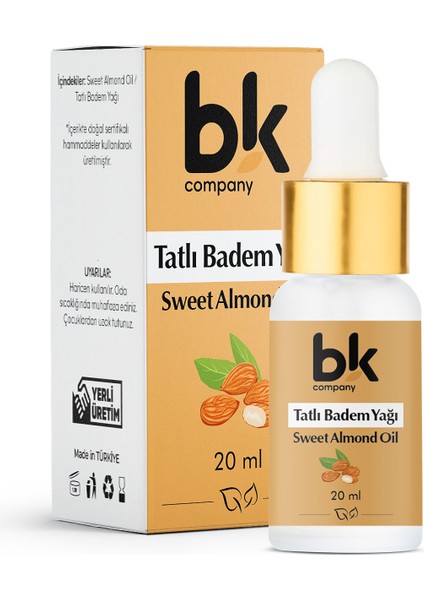 Tatlı Badem Yağı %100 Saf- Işıltılı Yumuşaklık, Hassas Bakım, E Vitamini, Yoğun Nem Serum 20 ml