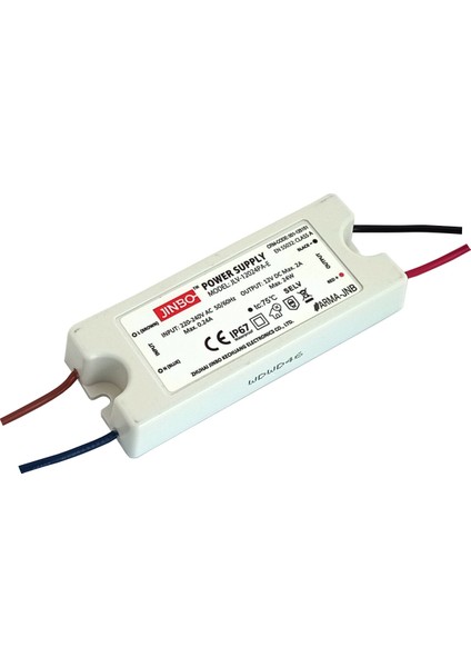 24W 12V 2A IP67 Slim Şerit LED Trafo - 3 Yıl Garantili (JLV-12024PA-E) - Ince Kasa