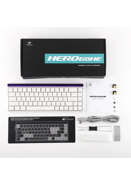 Hero 68 He Manyetik Klavye Rapid Trigger Black King Switch 8000Hz RGB Neon TKL Hot Swap Oyuncu Klavyesi Desenli Beyaz