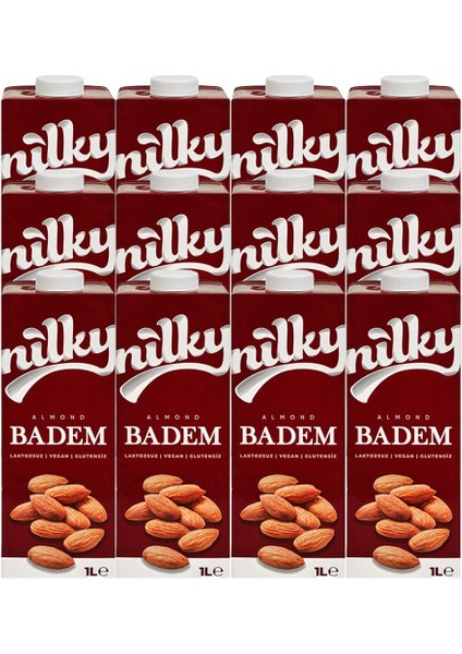 Badem Sütü Glütensiz Bitkisel Bazlı Laktosuz Vegan 12X1 Lt