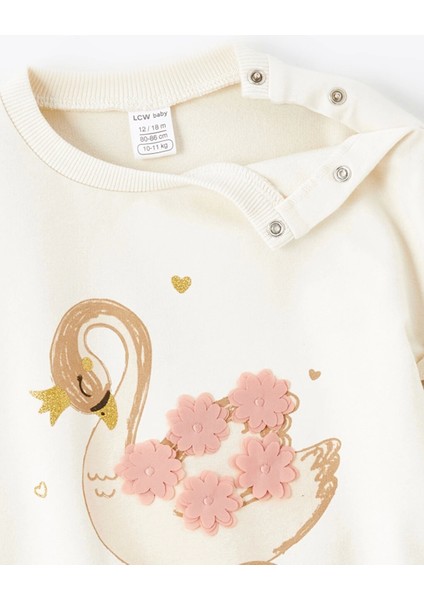 Lcw Kids Ekru Bisiklet Yaka Uzun Kollu Baskılı Kız Bebek Sweatshirt ve Tayt 2'li modelleri