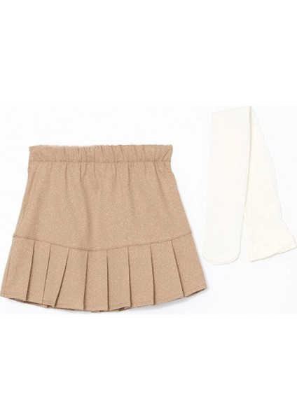 Lcw Kids Bej Beli Lastikli Kız Bebek Etek ve Külotlu Çorap 2'li Takım