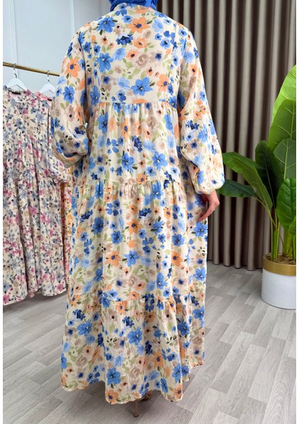 Kadın Çiçek Desenli Düğmeli Kat Kat Elbise modelleri