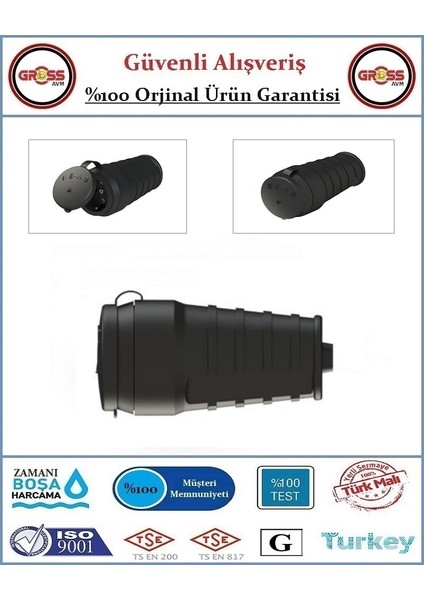 Kauçuk Monofaze 1X16 Amper - 220 Volt Topraklı Dişi Fiş