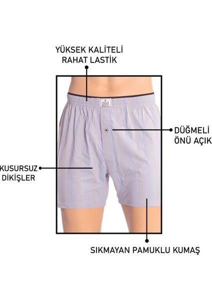 Erkek Boxer Çizgili, Düğmeli (%100 Pamuk) fiyatları