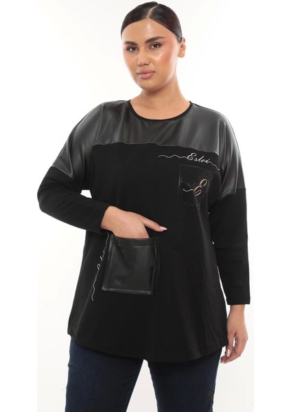 Rahat Kalıp Büyük Beden Kadın Bluz Uzun Kol Taş Detaylı fırsatları