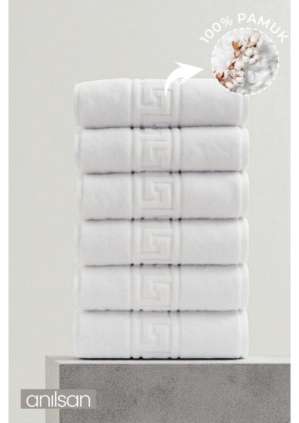 6'lı Greek El Havlusu - 50x90 Cm, 225 gr, %100 Pamuk, Spa Ve Otel Havlusu, Günlük Kullanıma Uygun