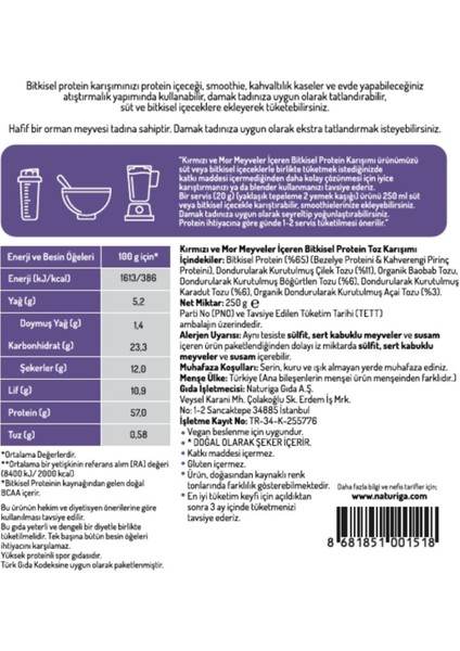 Protein Karışımı 250 gr Berry Meyveli Vegan %57 Bitkisel Protein fiyatları