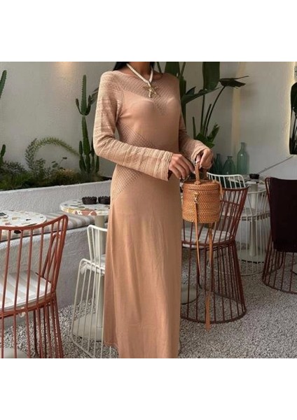 Ajur Detaylı Bisiklet Yaka Triko Elbise 2861