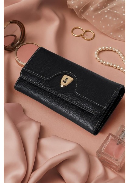 Milano Hakiki Deri Gold Detaylı Kadın Kartlık ve Cüzdan