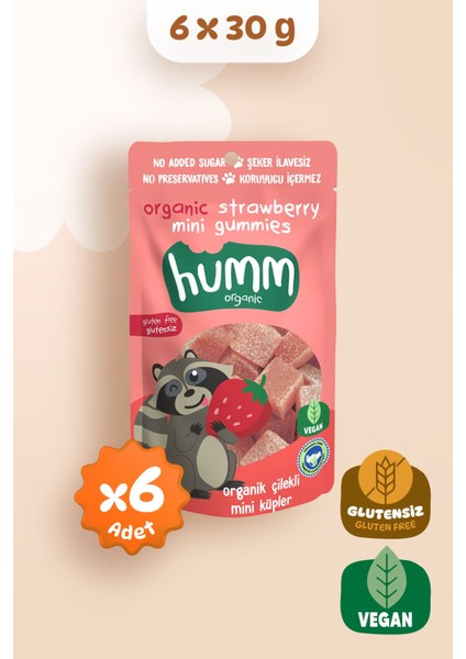 Organik Glutensiz Vegan Çilekli Mini Küpler Atıştırmalık Paketi - 6 Adet