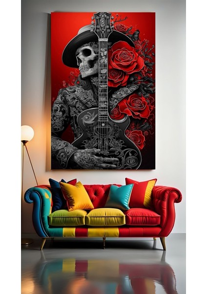 Modern Sanatsal Güllü Iskelet Gitar Ev Duvar Salon Güzellik Salonu Ofis Dükkan Dekarasyon Kanvas Tablo