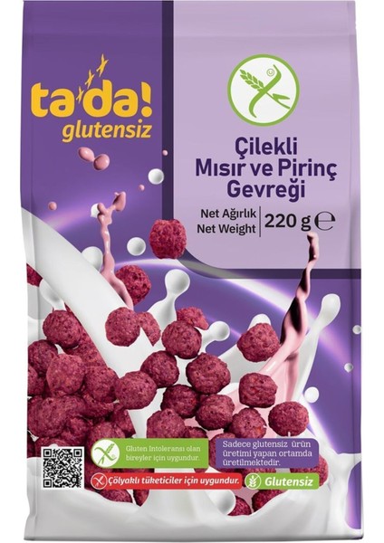 Glutensiz Gluten Free Çilekli Kahvaltılık Mısır ve Pirinç Gevreği 220 gr
